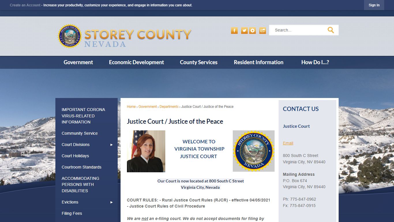 Justice Court / Justice of the Peace - Storey County, Nevada